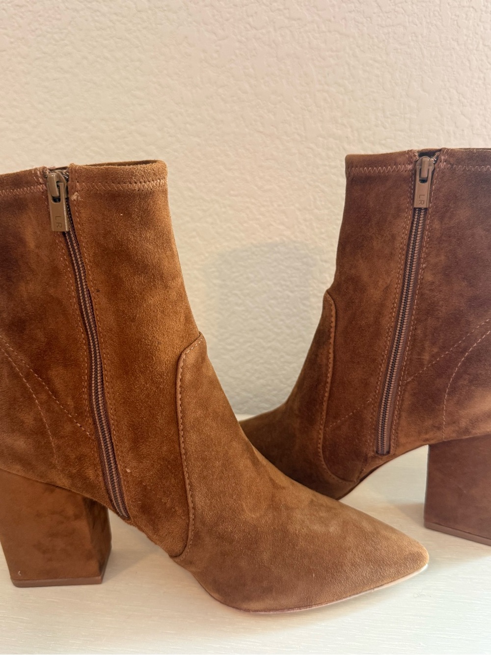 Loeffler Randall Chestnut Suede Pointed Toe Block Heel Ankle Boots - Picture 8 of 13